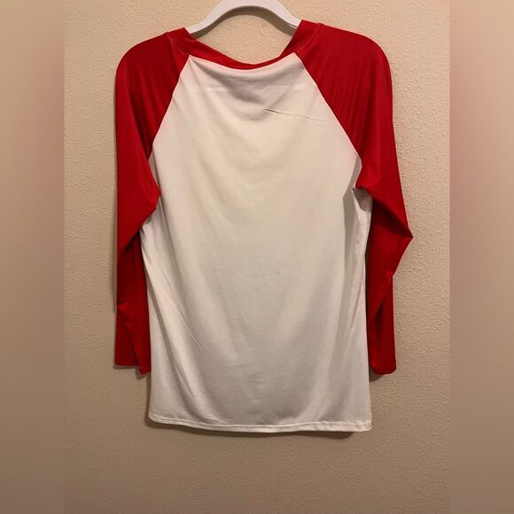 Red and White Graphic Raglan Shirt with Your Serious Clark Logo - Picture 2 of 2